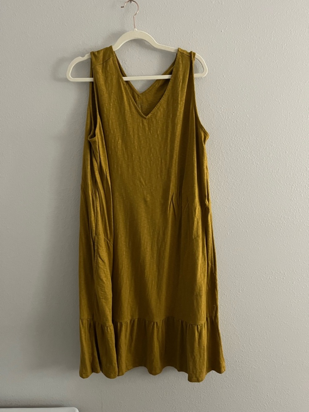 J. Jill | Green Cotton/Modal Rayon Burnout Flounced-Hem Double V-Neck Knit Dress